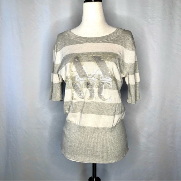 Armani Exchange sequin short sleeve stripe sweater L - Picture 1 of 10